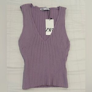 Zara light purple deep v neck tank top